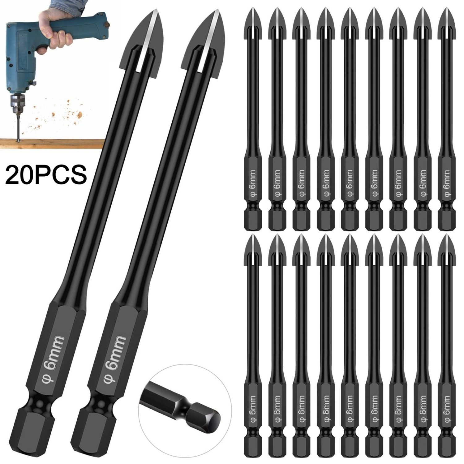 Nozzle Tungsten - 20Pcs Glass Concrete Drill Bit Set