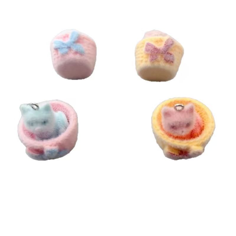 4pcs 3D plush resin cat pendan - Resin 评论和价格