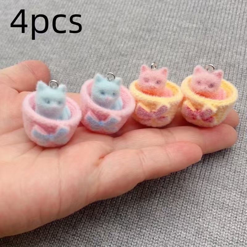 4pcs 3D plush resin cat pendan - Resin 评论和价格